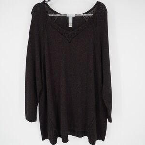 Catherines Sweater Womens 3X Black V Neck Pullover Colorful Speckled Cozy